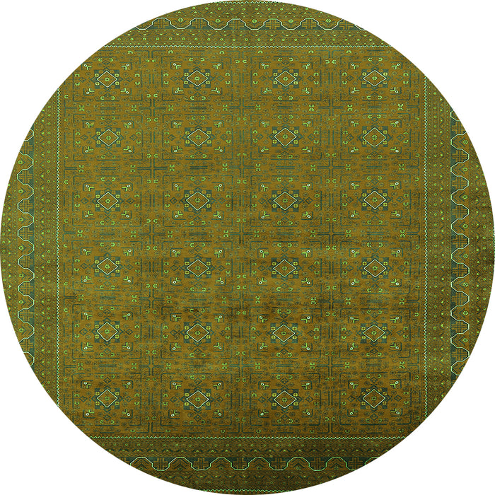 Round Oriental Green Industrial Rug, urb1998grn