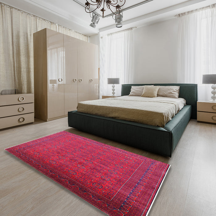 Machine Washable Industrial Modern Red Rug in a Bedroom, wshurb1998