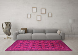 Machine Washable Oriental Pink Industrial Rug in a Living Room, wshurb1999pnk