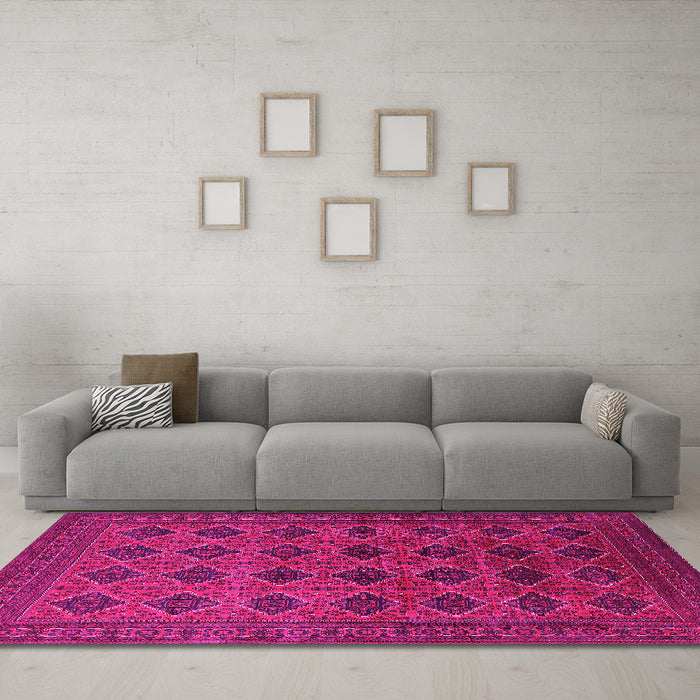 Machine Washable Oriental Pink Industrial Rug in a Living Room, wshurb1999pnk