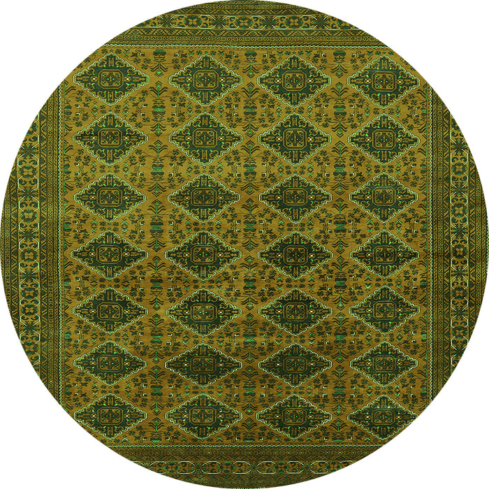 Round Machine Washable Oriental Green Industrial Area Rugs, wshurb1999grn