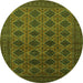 Round Machine Washable Oriental Green Industrial Area Rugs, wshurb1999grn