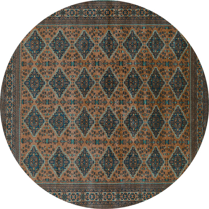 Round Oriental Turquoise Industrial Rug, urb1999turq