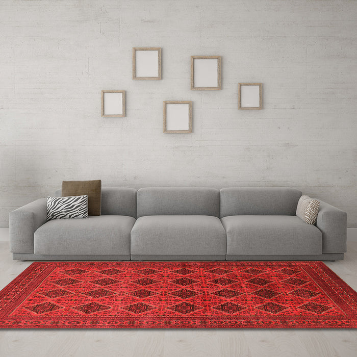 Machine Washable Oriental Orange Industrial Area Rugs in a Living Room, wshurb1999org