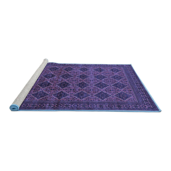 Sideview of Machine Washable Oriental Blue Industrial Rug, wshurb1999blu