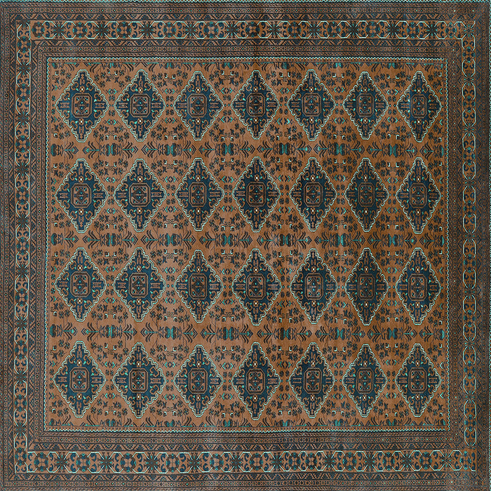 Square Machine Washable Oriental Turquoise Industrial Area Rugs, wshurb1999turq
