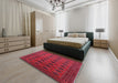 Mid-Century Modern Dark Raspberry Purple Oriental Rug in a Bedroom, urb1999