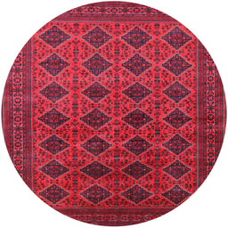 Round Mid-Century Modern Dark Raspberry Purple Oriental Rug, urb1999