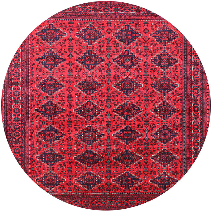 Round Mid-Century Modern Dark Raspberry Purple Oriental Rug, urb1999