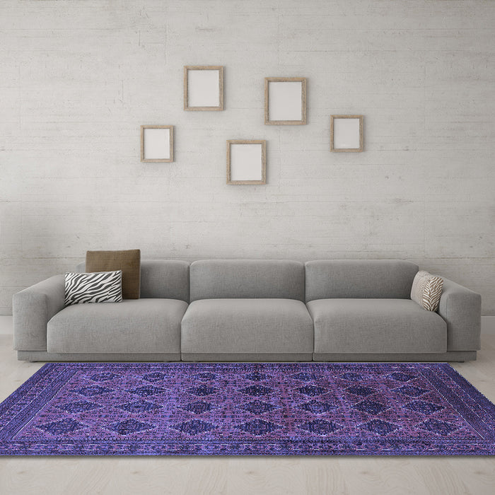 Machine Washable Oriental Blue Industrial Rug in a Living Room, wshurb1999blu