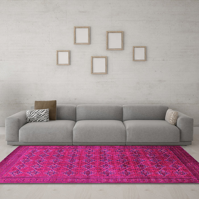 Machine Washable Oriental Pink Industrial Rug in a Living Room, wshurb2000pnk