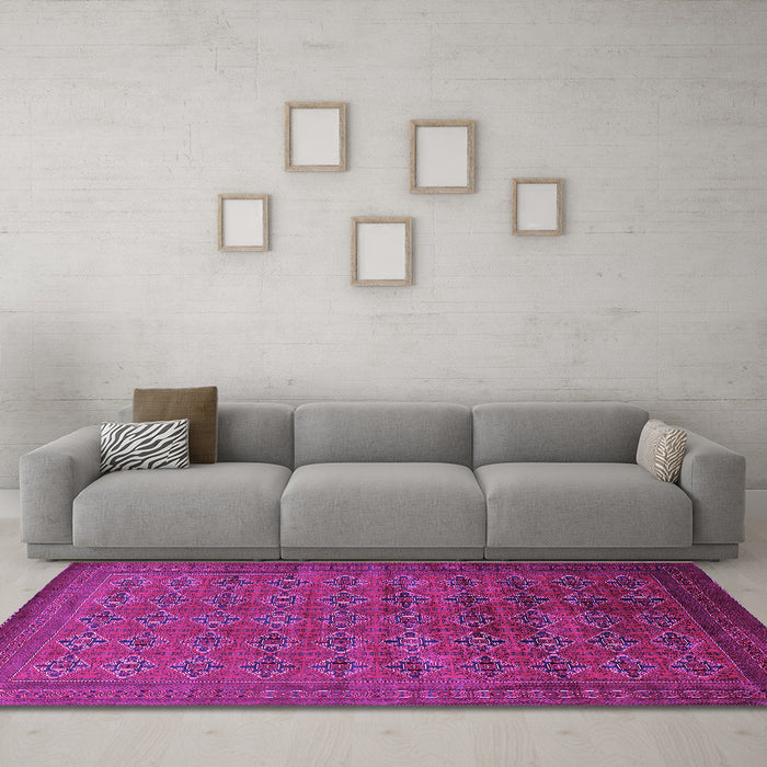 Machine Washable Oriental Purple Industrial Area Rugs in a Living Room, wshurb2000pur