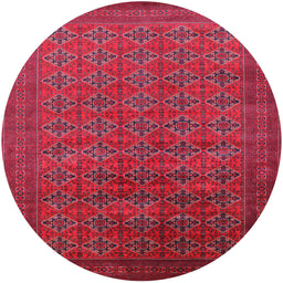 Round Mid-Century Modern Raspberry Purple Oriental Rug, urb2000