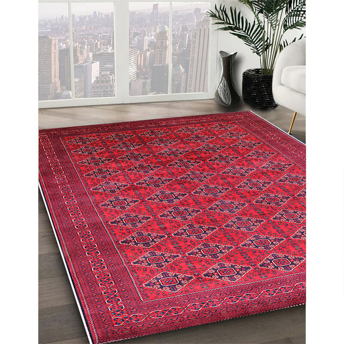 Mid-Century Modern Raspberry Purple Oriental Rug in Family Room, urb2000