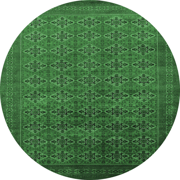 Round Machine Washable Oriental Emerald Green Industrial Area Rugs, wshurb2000emgrn