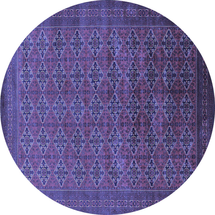 Round Machine Washable Oriental Blue Industrial Rug, wshurb2000blu