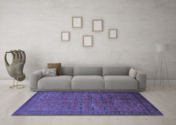 Machine Washable Oriental Blue Industrial Rug in a Living Room, wshurb2000blu
