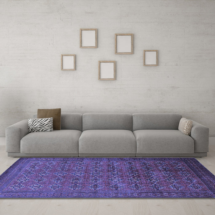 Machine Washable Oriental Blue Industrial Rug in a Living Room, wshurb2000blu
