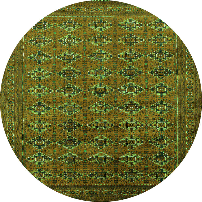 Round Machine Washable Oriental Green Industrial Area Rugs, wshurb2000grn