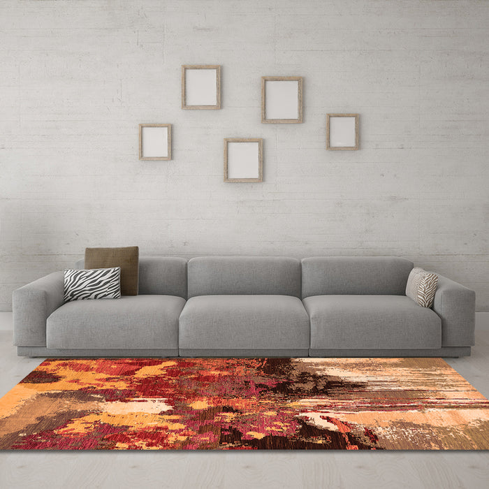 Machine Washable Oriental Orange Industrial Area Rugs in a Living Room, wshurb2001org