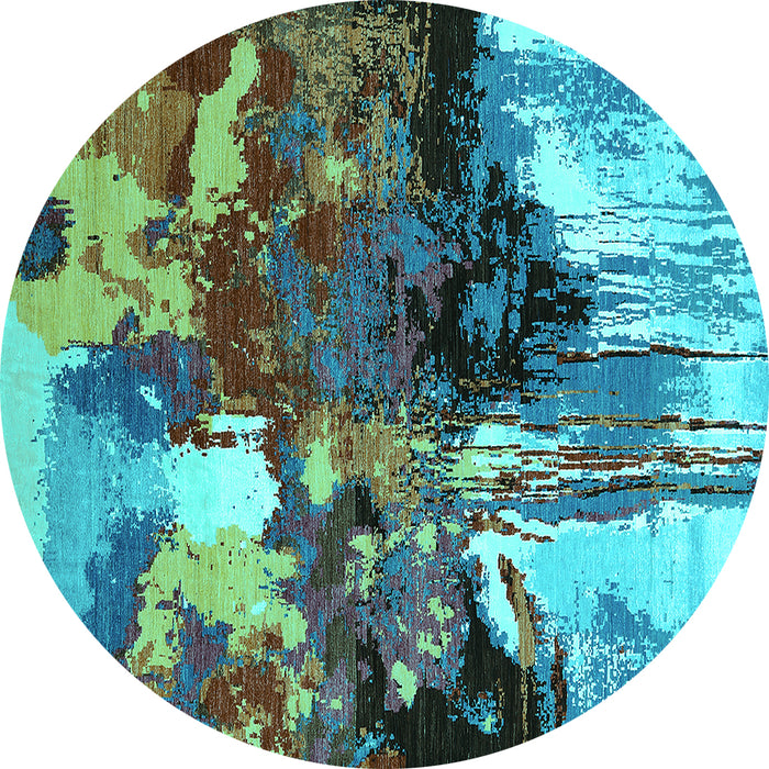 Round Oriental Turquoise Industrial Rug, urb2001turq