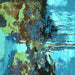 Square Oriental Turquoise Industrial Rug, urb2001turq