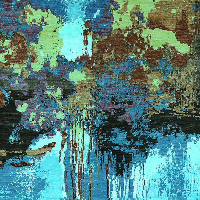 Machine Washable Oriental Turquoise Industrial Area Rugs, wshurb2001turq