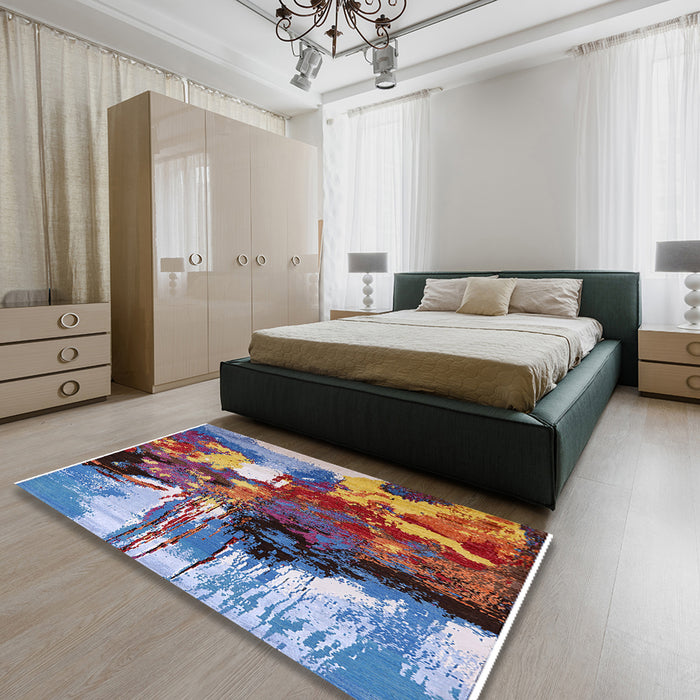 Machine Washable Industrial Modern Dark Raspberry Purple Rug in a Bedroom, wshurb2001