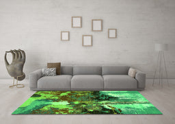 Machine Washable Oriental Green Industrial Area Rugs in a Living Room,, wshurb2001grn