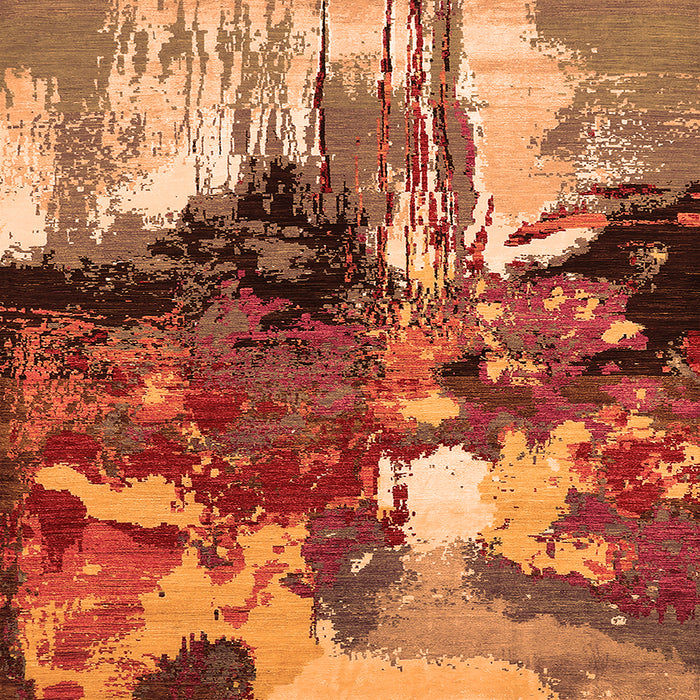 Square Machine Washable Oriental Orange Industrial Area Rugs, wshurb2001org