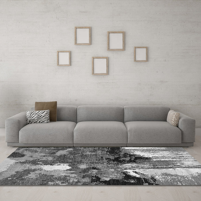 Machine Washable Oriental Gray Industrial Rug in a Living Room,, wshurb2001gry