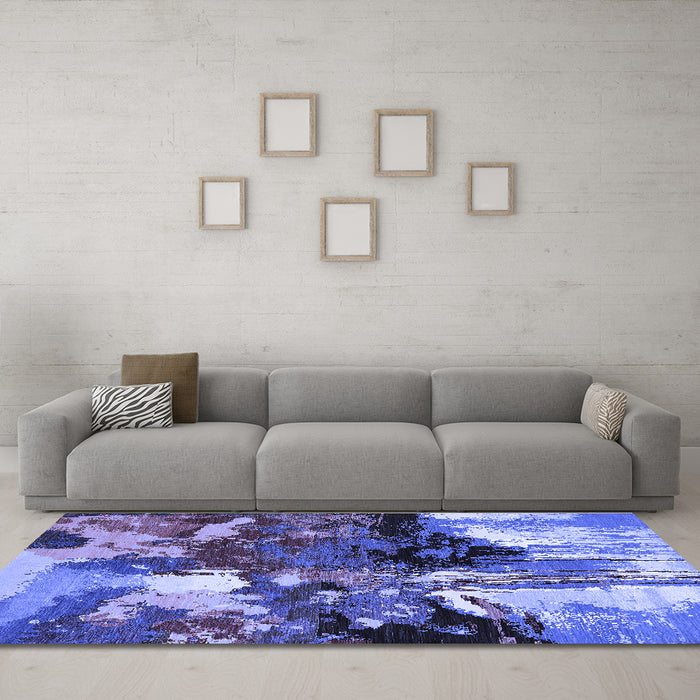 Machine Washable Oriental Blue Industrial Rug in a Living Room, wshurb2001blu