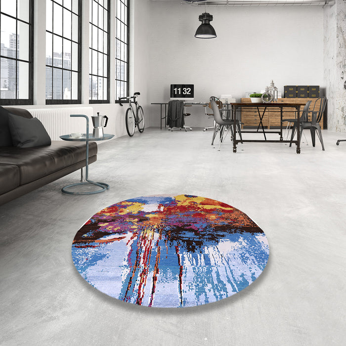 Round Machine Washable Industrial Modern Dark Raspberry Purple Rug in a Office, wshurb2001