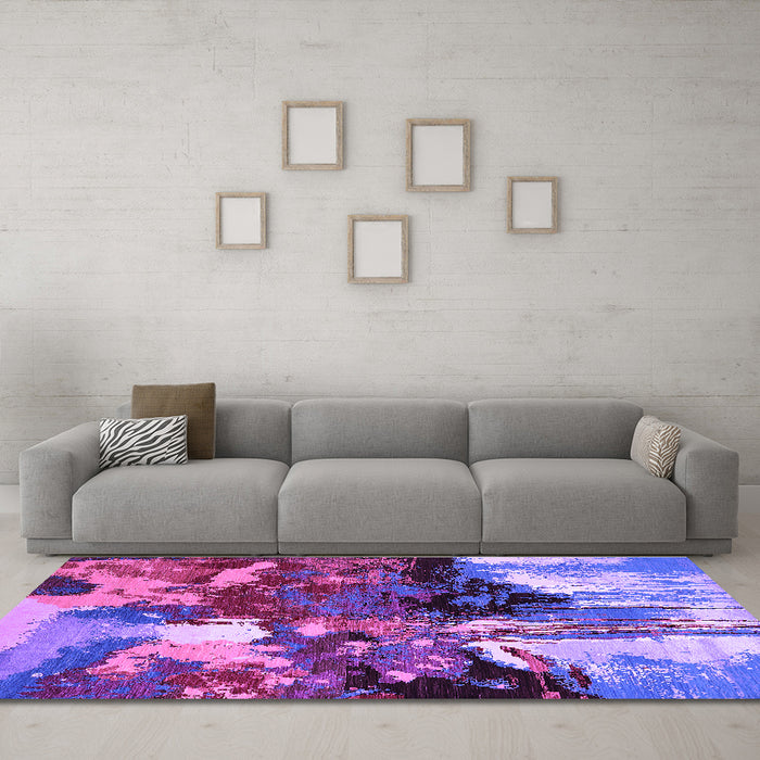Machine Washable Oriental Purple Industrial Area Rugs in a Living Room, wshurb2001pur