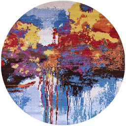 Round Machine Washable Industrial Modern Dark Raspberry Purple Rug, wshurb2001