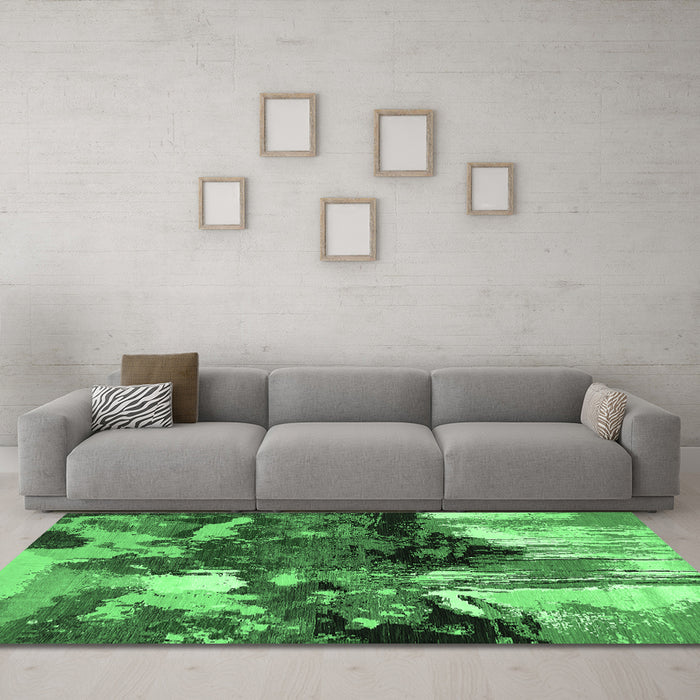 Machine Washable Oriental Emerald Green Industrial Area Rugs in a Living Room,, wshurb2001emgrn