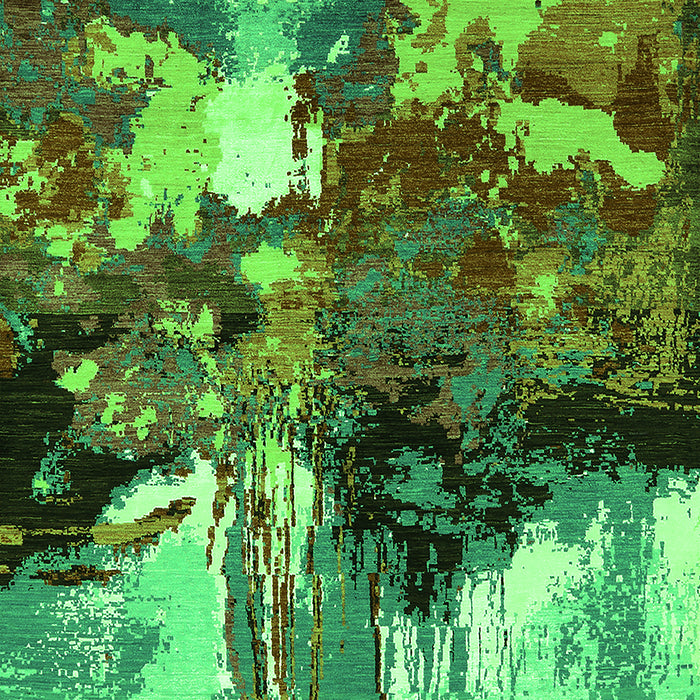 Machine Washable Oriental Green Industrial Area Rugs, wshurb2001grn