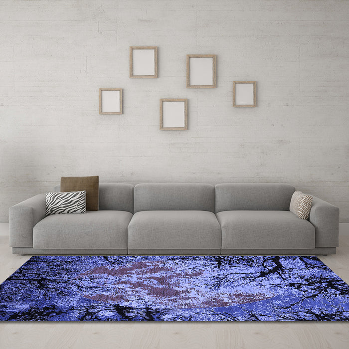 Machine Washable Oriental Blue Industrial Rug in a Living Room, wshurb2002blu