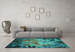 Machine Washable Oriental Turquoise Industrial Area Rugs in a Living Room,, wshurb2002turq