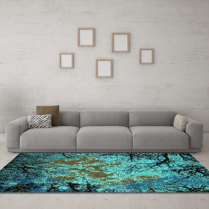 Machine Washable Oriental Turquoise Industrial Area Rugs in a Living Room,, wshurb2002turq