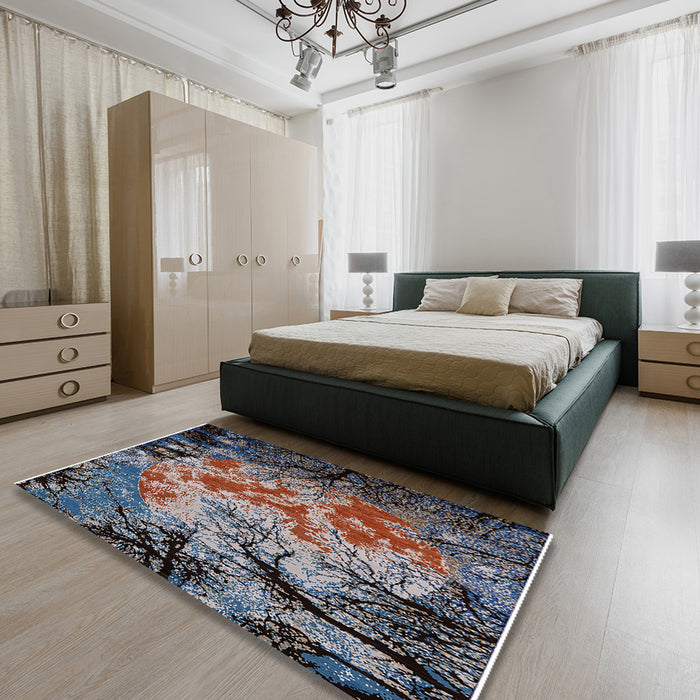 Machine Washable Industrial Modern Burgundy Brown Rug in a Bedroom, wshurb2002