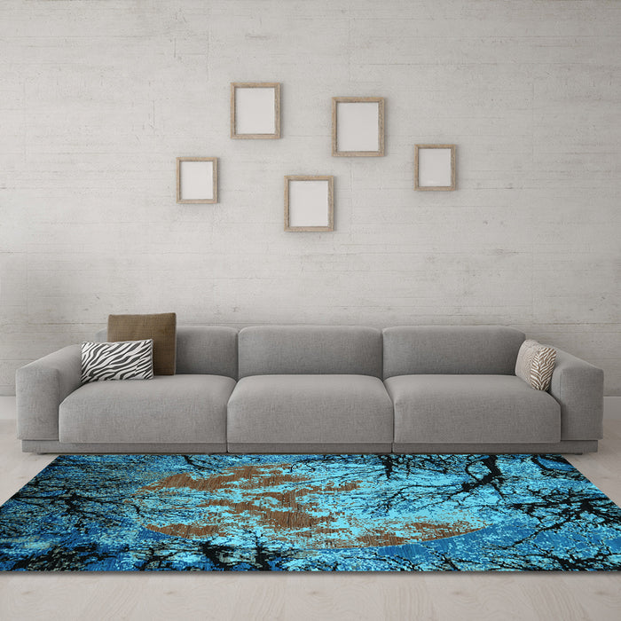 Machine Washable Oriental Light Blue Industrial Rug in a Living Room, wshurb2002lblu