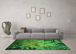 Machine Washable Oriental Green Industrial Area Rugs in a Living Room,, wshurb2002grn