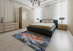 Mid-Century Modern Burgundy Brown Oriental Rug in a Bedroom, urb2002