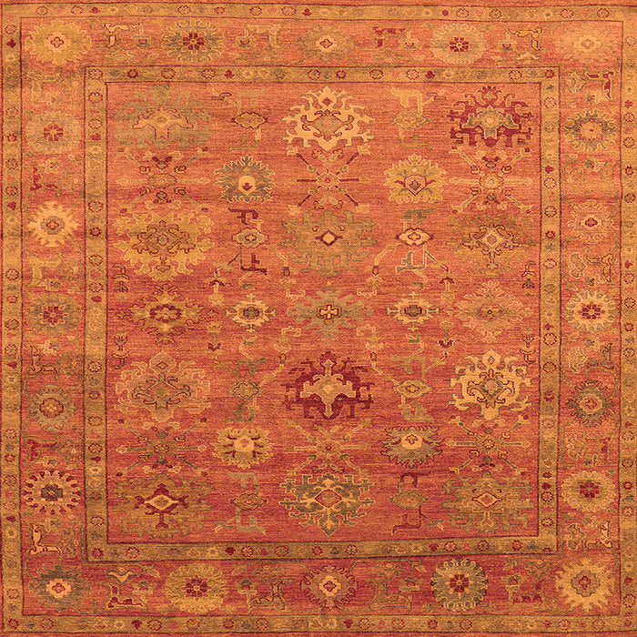 Square Machine Washable Oriental Orange Industrial Area Rugs, wshurb2003org