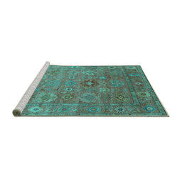Sideview of Machine Washable Oriental Turquoise Industrial Area Rugs, wshurb2003turq