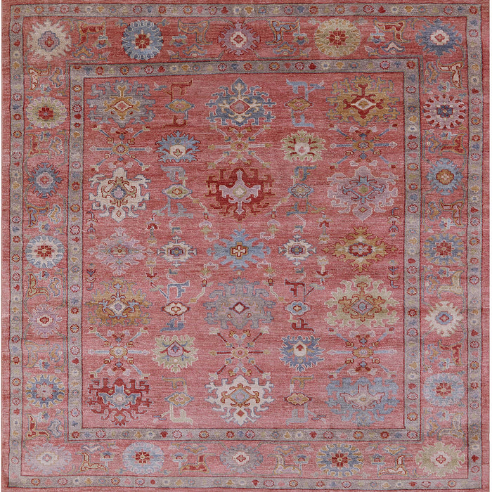 Square Mid-Century Modern Pink Brown Pink Oriental Rug, urb2003