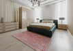 Mid-Century Modern Pink Brown Pink Oriental Rug in a Bedroom, urb2003