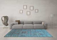 Machine Washable Oriental Light Blue Industrial Rug, wshurb2003lblu