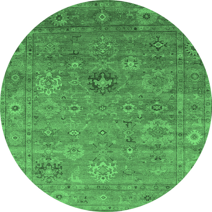 Round Machine Washable Oriental Emerald Green Industrial Area Rugs, wshurb2003emgrn